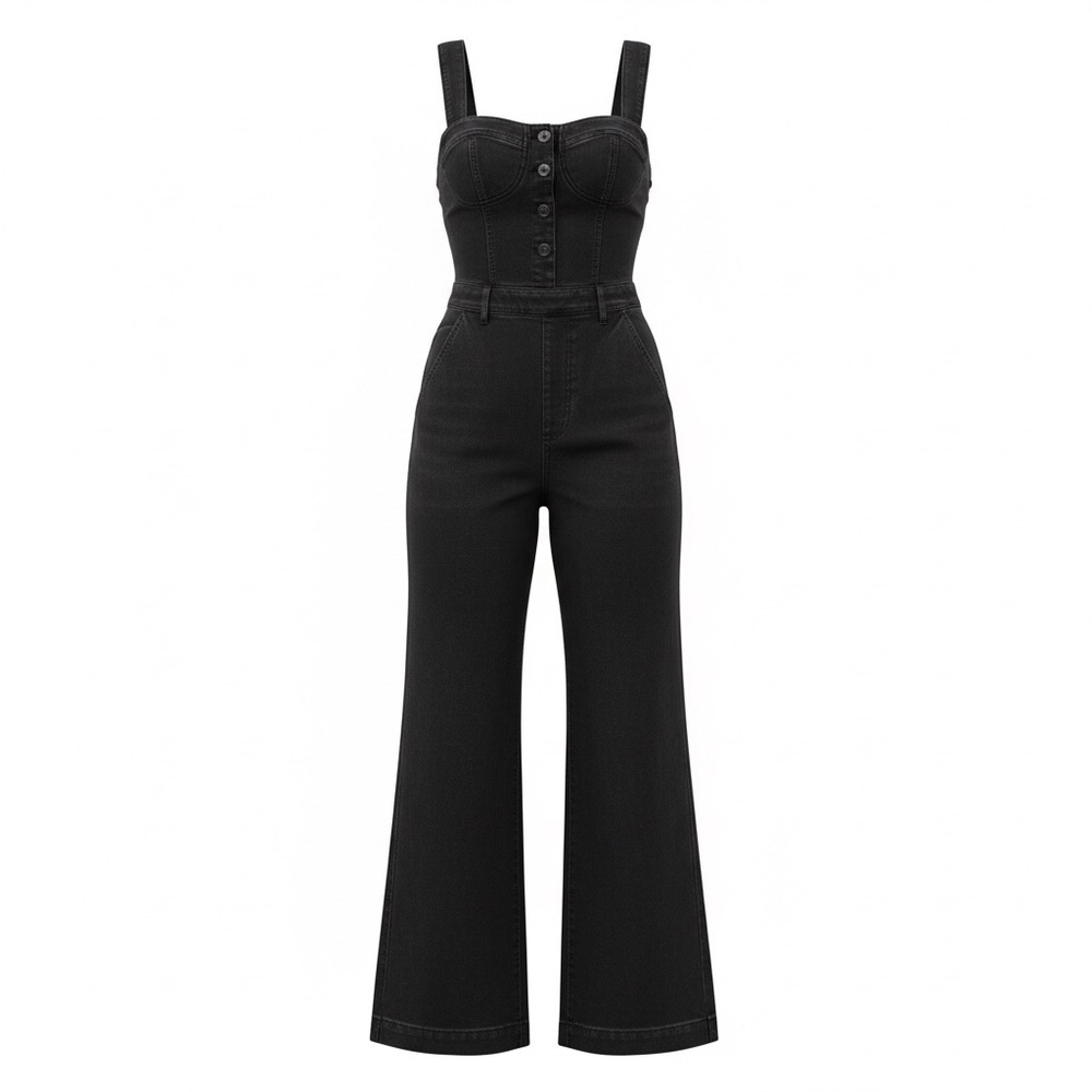 NWT Anthropologie Button-Front Jumpsuit by Maeve The Colette Size 6 EU 38 Black - Picture 3 of 10